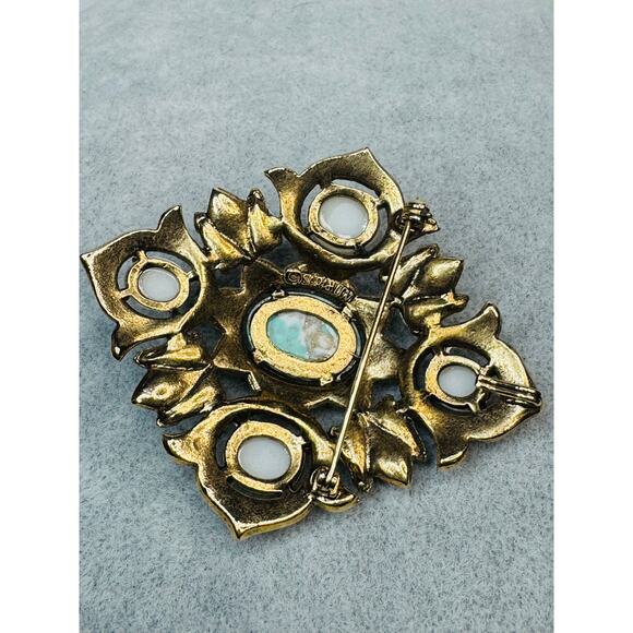 Vintage Sarah Coventry Remembrance Brooch Faux Turquoise and Pearls - Picture 3 of 6